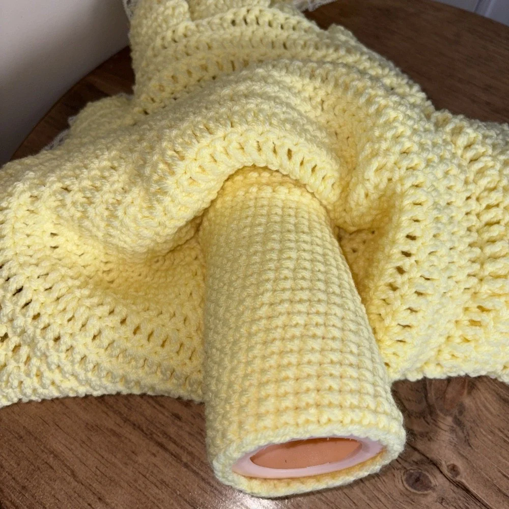 Vintage Crochet Doll Handmade Yellow Dress